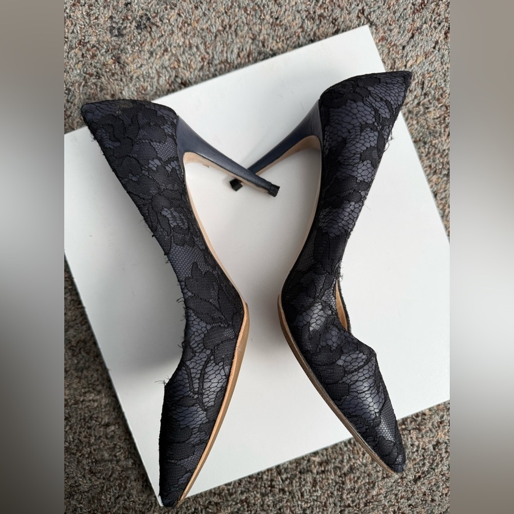 Valentino Garavani Black Lace Slip On Pointed Toe Heels Pumps Shoes Size 37 - Picture 5 of 17